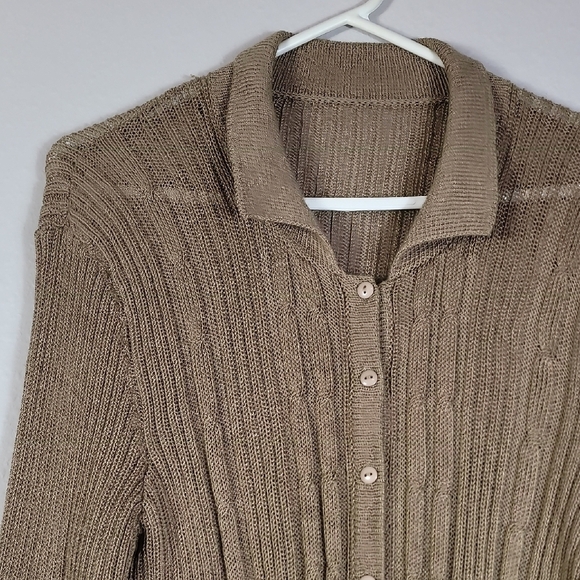 Vintage Crochet Chunky Knit Women Cardigan Size S Brown Button Up Cottage Preppy - Picture 3 of 12